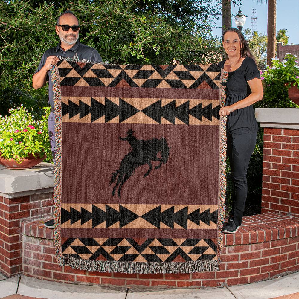 50x60 Heirloom Woven Blanket- southwestern bronc rider brown