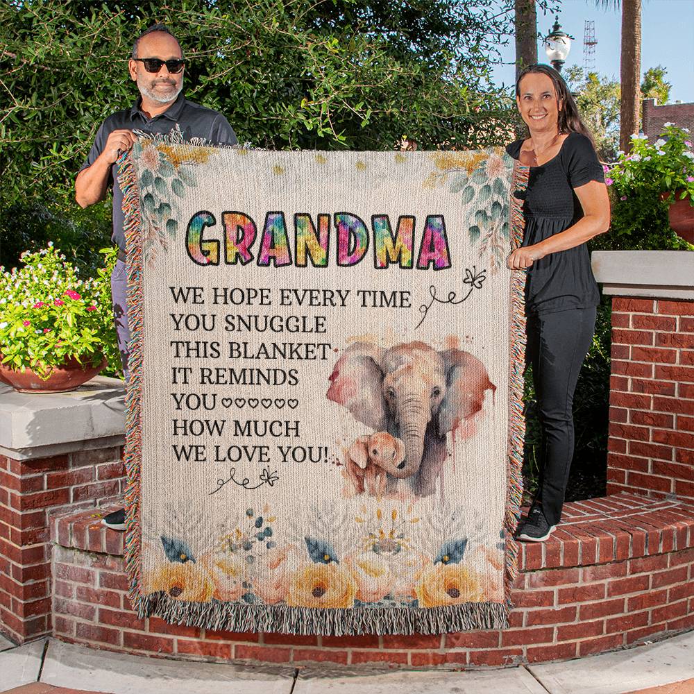 50x60 Heirloom Woven Blanket- Grandma w/ wise elephant