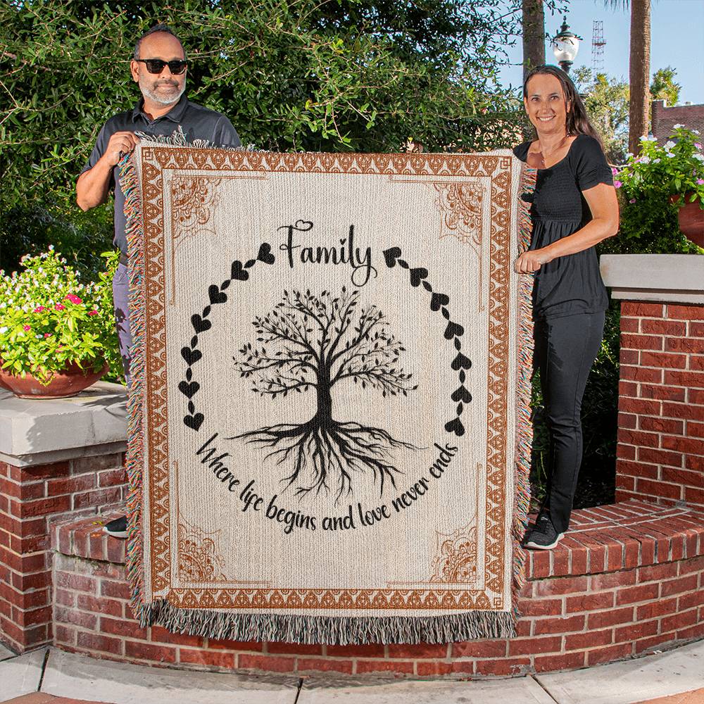 50x60 Heirloom Woven Blanket- family tree customizable