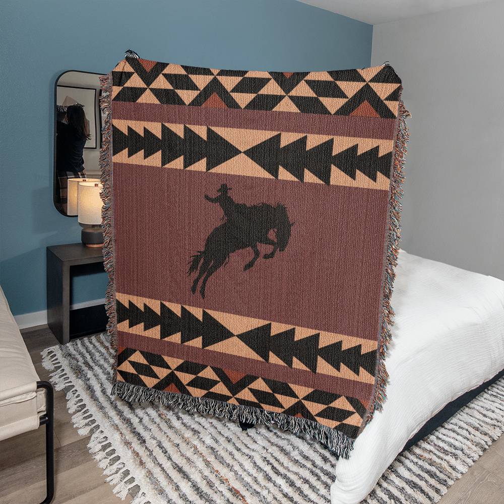 50x60 Heirloom Woven Blanket- southwestern bronc rider brown