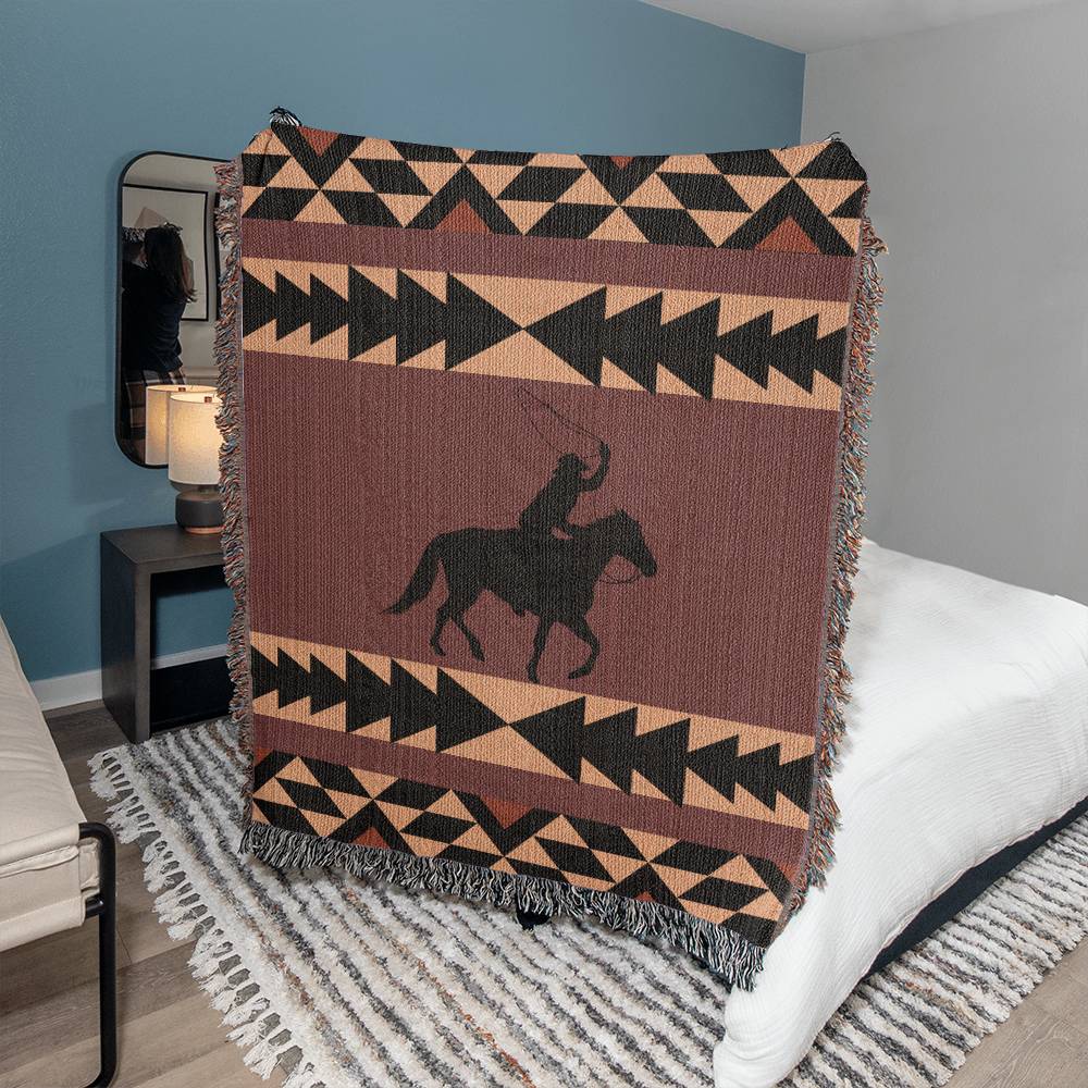 50x60 Heirloom Woven Blanket-southwestern roping brown