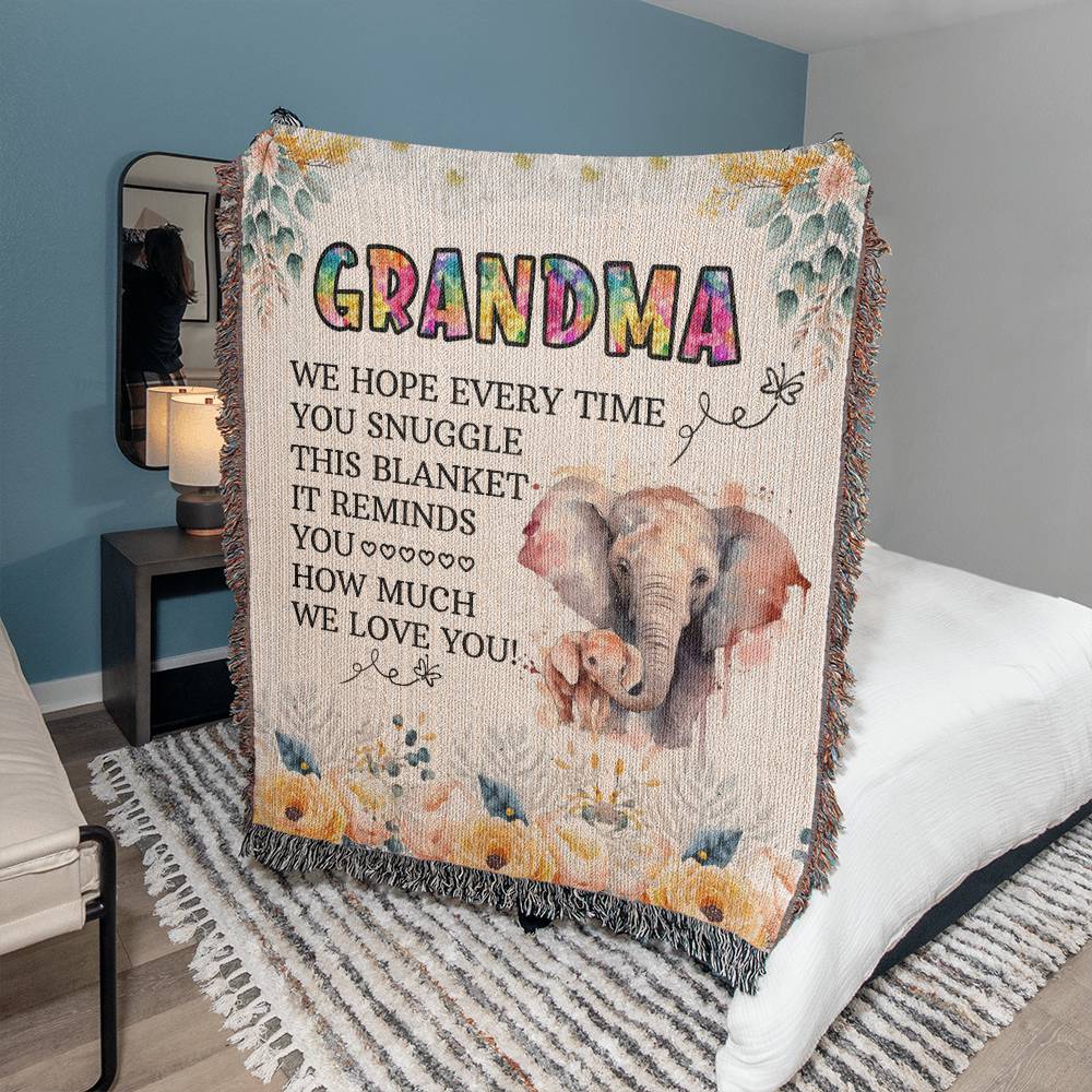 50x60 Heirloom Woven Blanket- Grandma w/ wise elephant