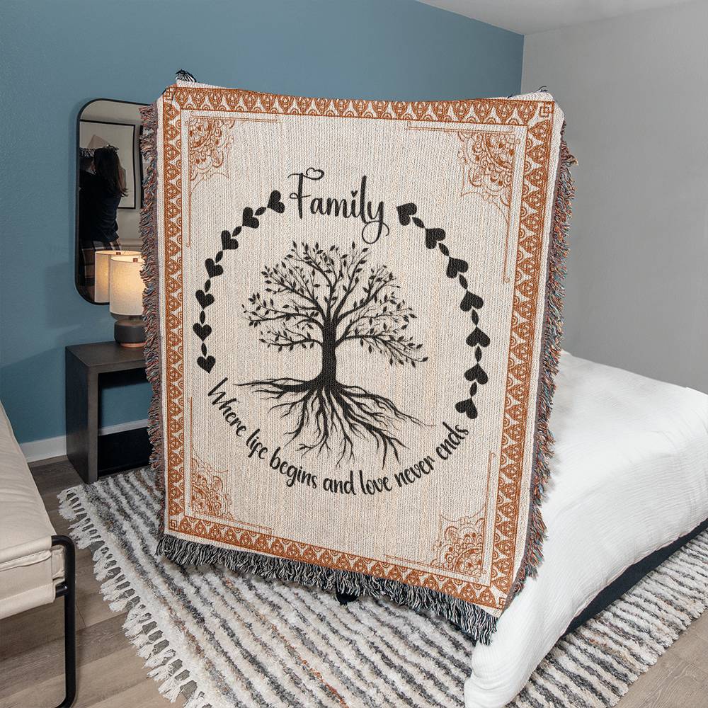 50x60 Heirloom Woven Blanket- family tree customizable