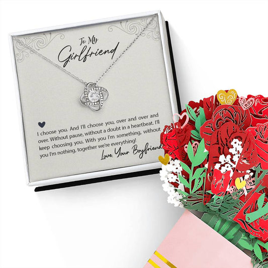 To my Girlfriend-I choose you Love knot necklace and sweet devotion flowers