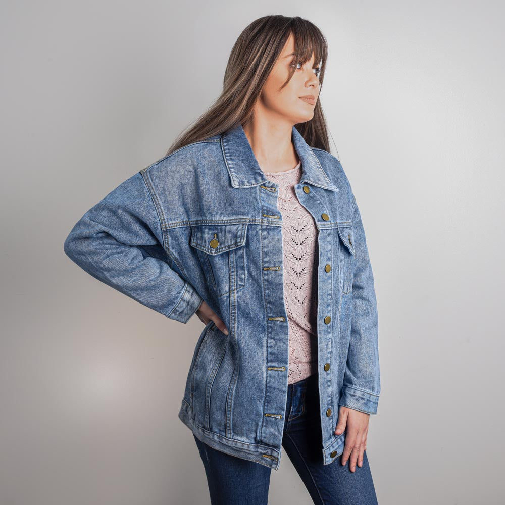 Oversized Women's DTG Denim Jacket- Monarch of the Jungle: A Tigress's Reign