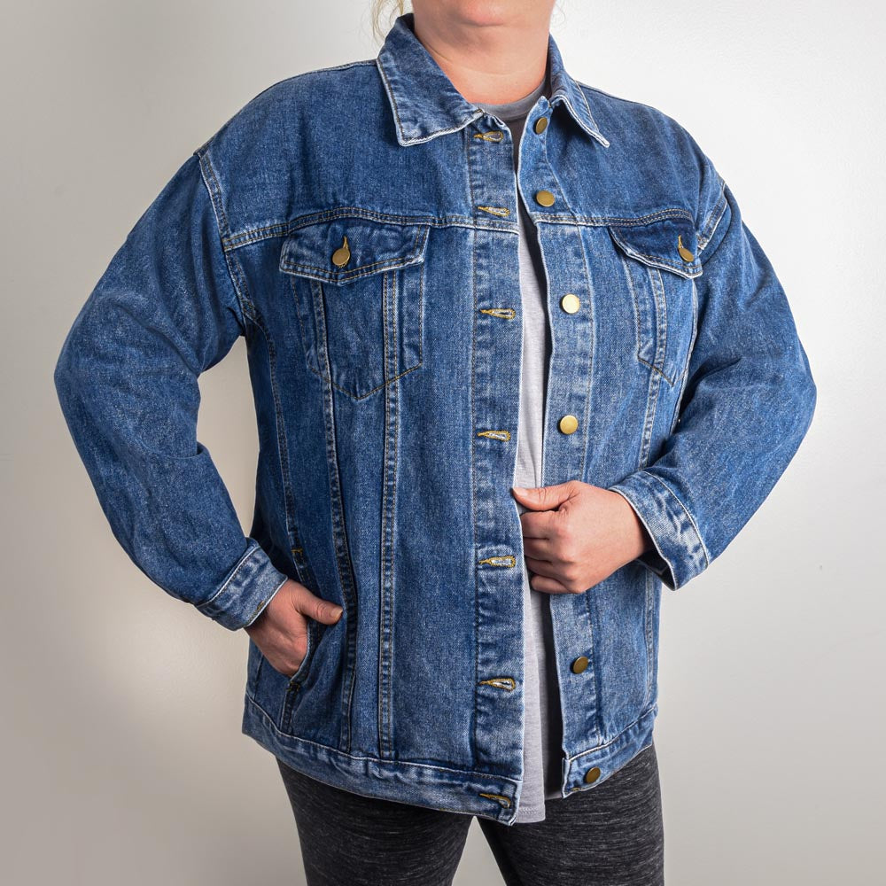 Oversized Women's DTG Denim Jacket- Monarch of the Jungle: A Tigress's Reign