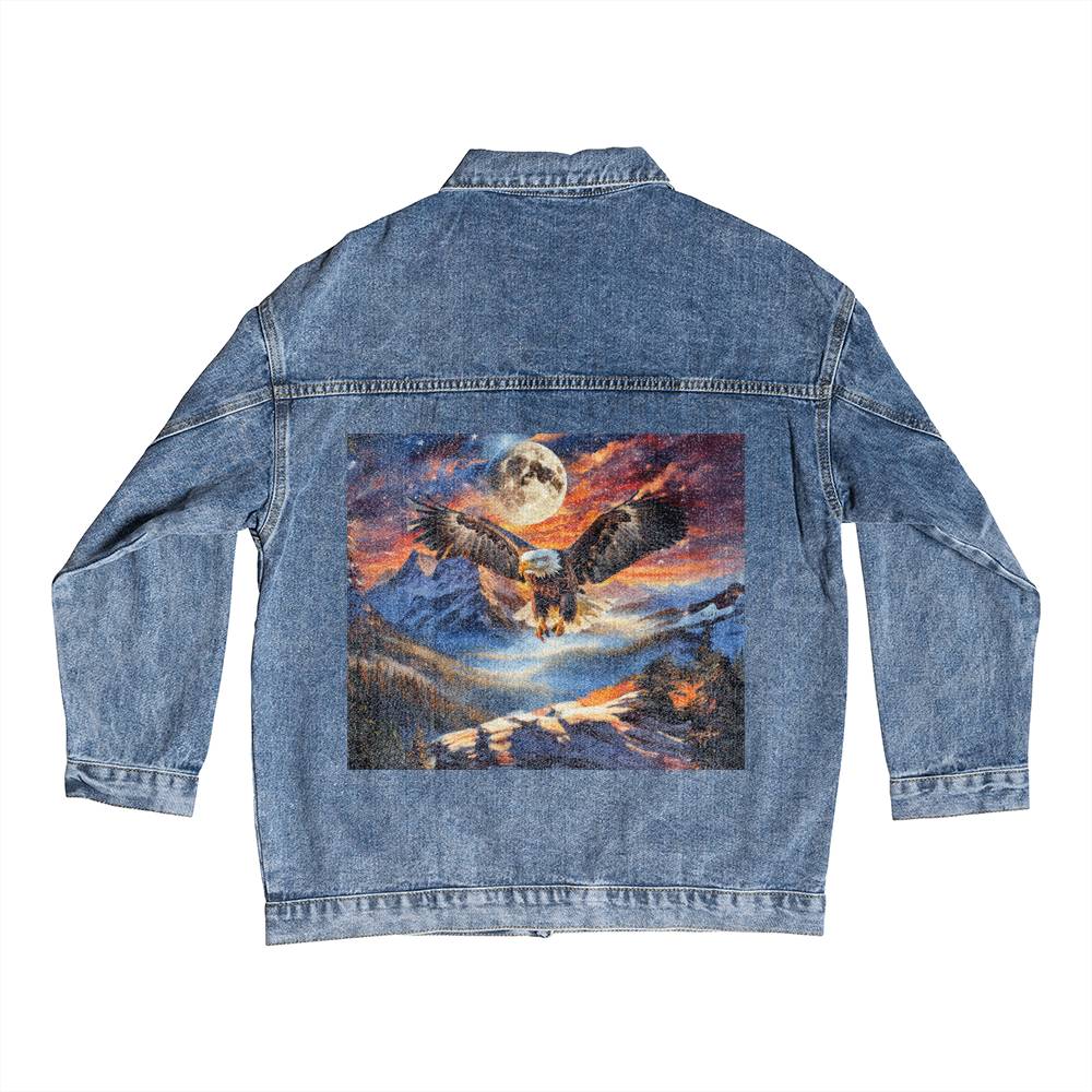 Men's DTG Denim Jacket- Stars, Stripes, and Soaring Spirit: A Bald Eagle's Tribute