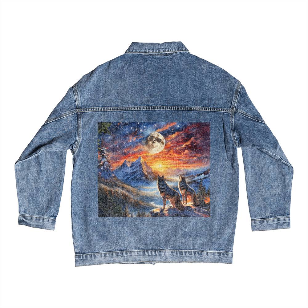 Men's DTG Denim Jacket- Wolves of the West: Guardians of the American Frontier