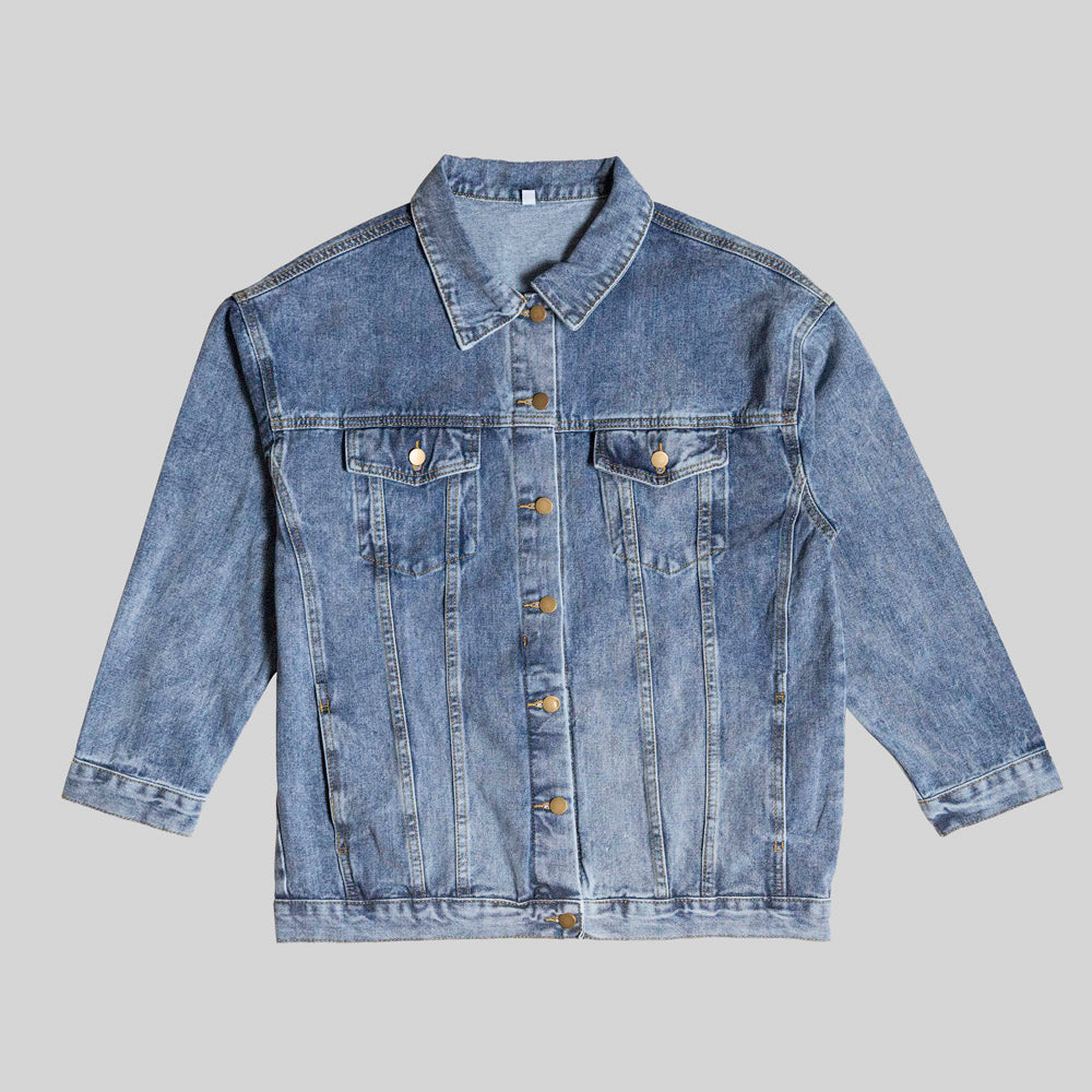 Men's DTG Denim Jacket- Unity's Watch: A Bald Eagle's Vigil Beneath the Stars and Stripes