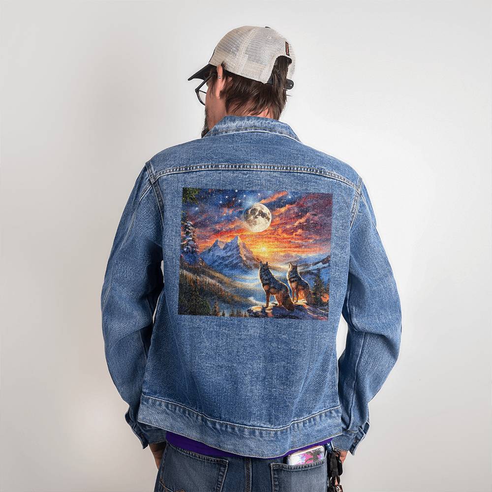 Men's DTG Denim Jacket- Wolves of the West: Guardians of the American Frontier