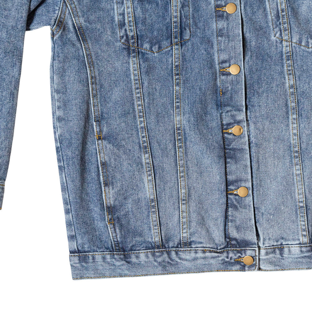 Men's DTG Denim Jacket- Unity's Watch: A Bald Eagle's Vigil Beneath the Stars and Stripes