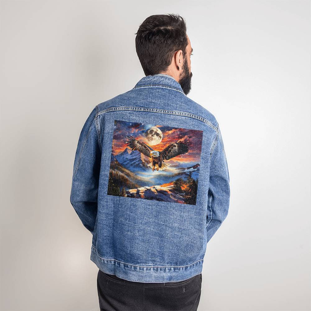 Men's DTG Denim Jacket- Stars, Stripes, and Soaring Spirit: A Bald Eagle's Tribute