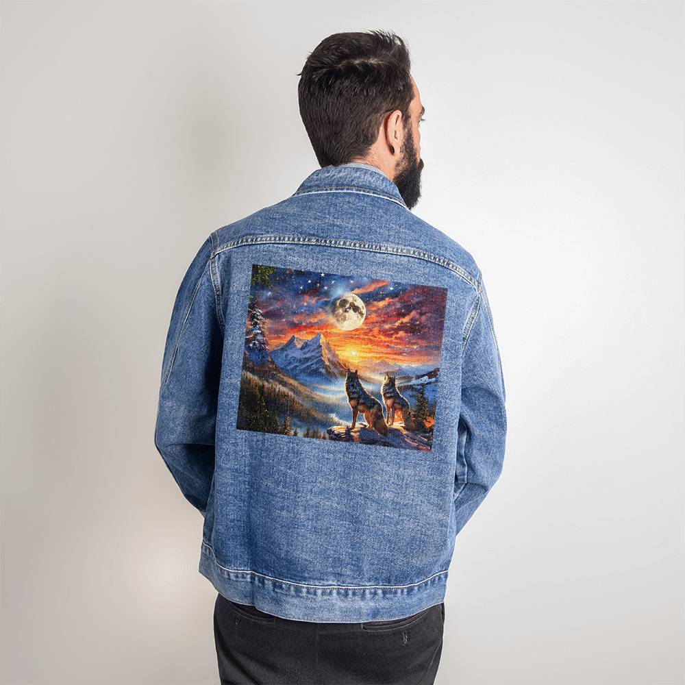 Men's DTG Denim Jacket- Wolves of the West: Guardians of the American Frontier