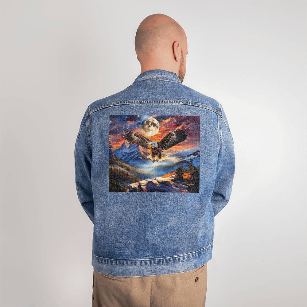 Men's DTG Denim Jacket- Stars, Stripes, and Soaring Spirit: A Bald Eagle's Tribute