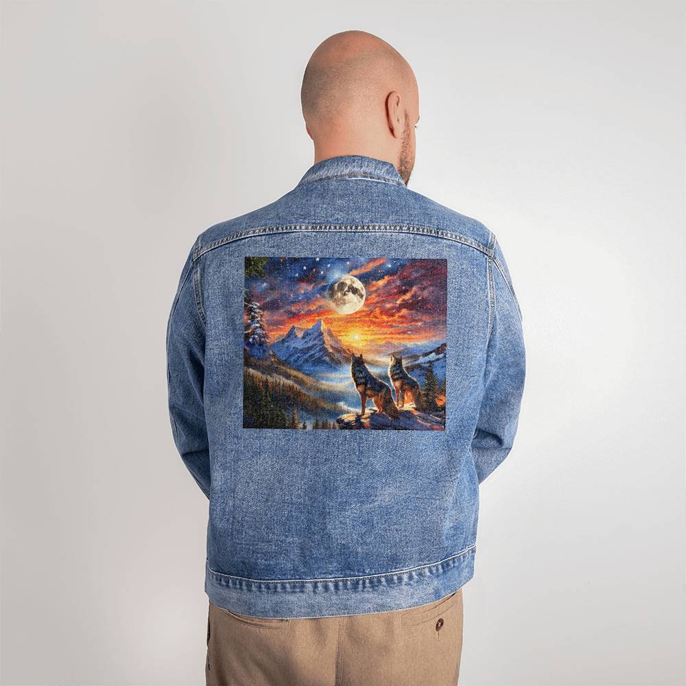 Men's DTG Denim Jacket- Wolves of the West: Guardians of the American Frontier