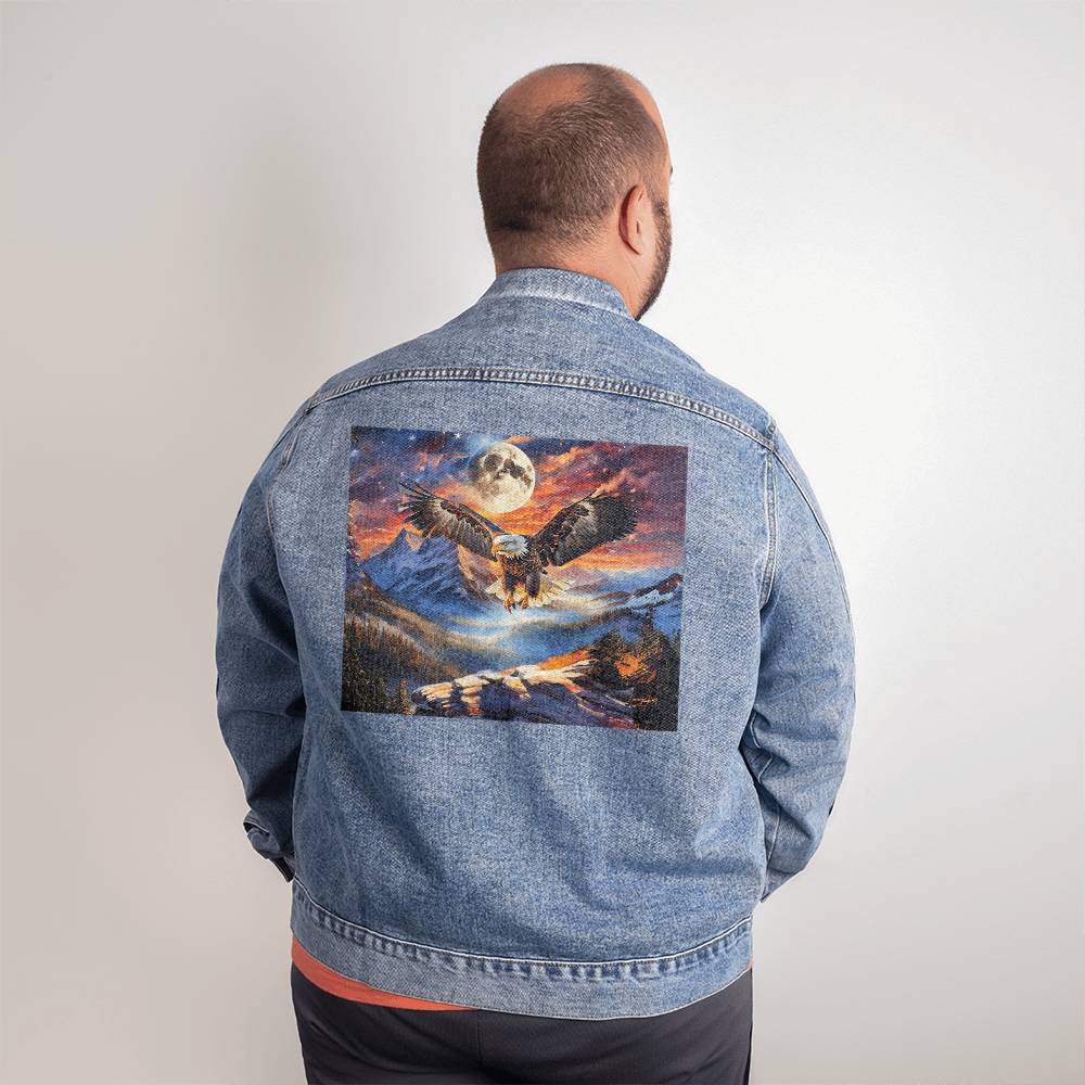 Men's DTG Denim Jacket- Stars, Stripes, and Soaring Spirit: A Bald Eagle's Tribute