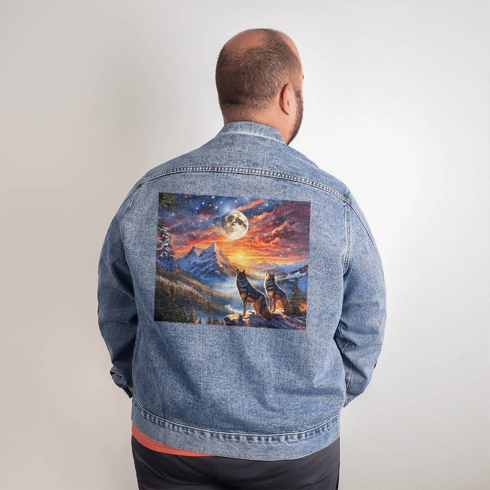 Men's DTG Denim Jacket- Wolves of the West: Guardians of the American Frontier