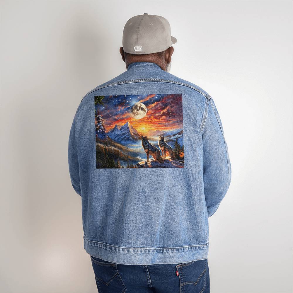 Men's DTG Denim Jacket- Wolves of the West: Guardians of the American Frontier