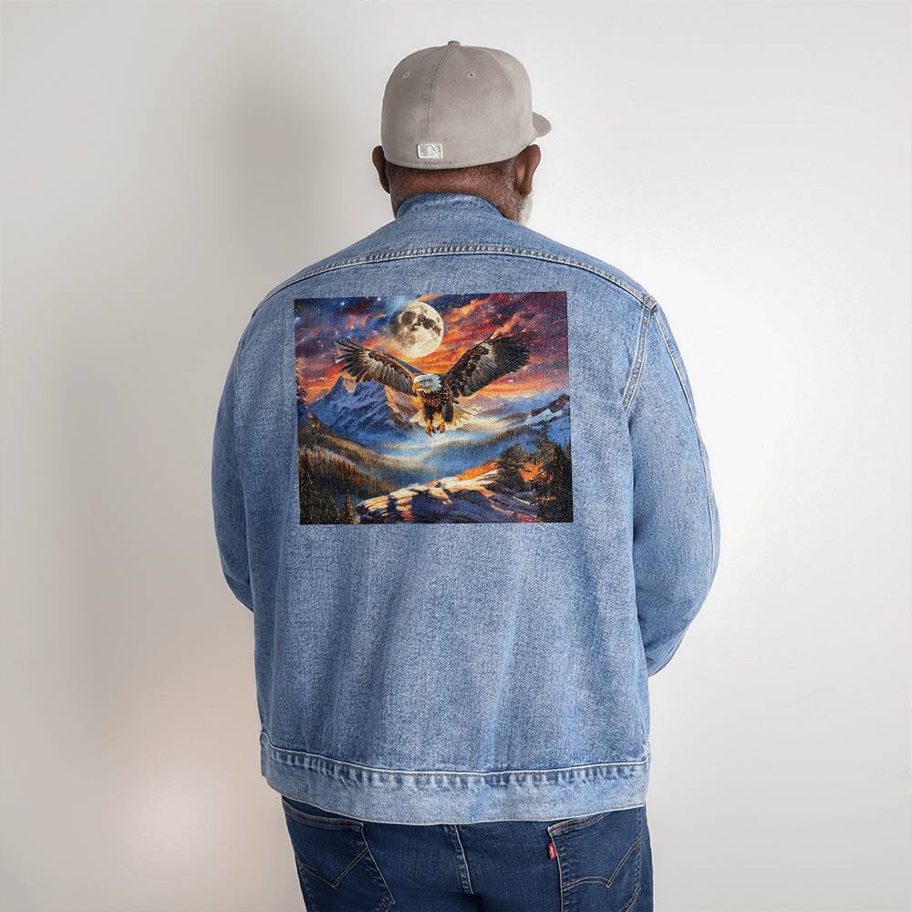 Men's DTG Denim Jacket- Stars, Stripes, and Soaring Spirit: A Bald Eagle's Tribute