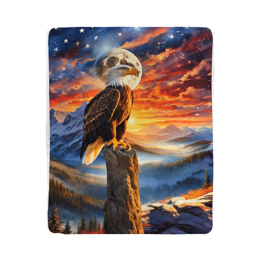 Sherpa Fleece Blanket- Unity's watch: a bald eagle's vigil beneath the stars and stripes