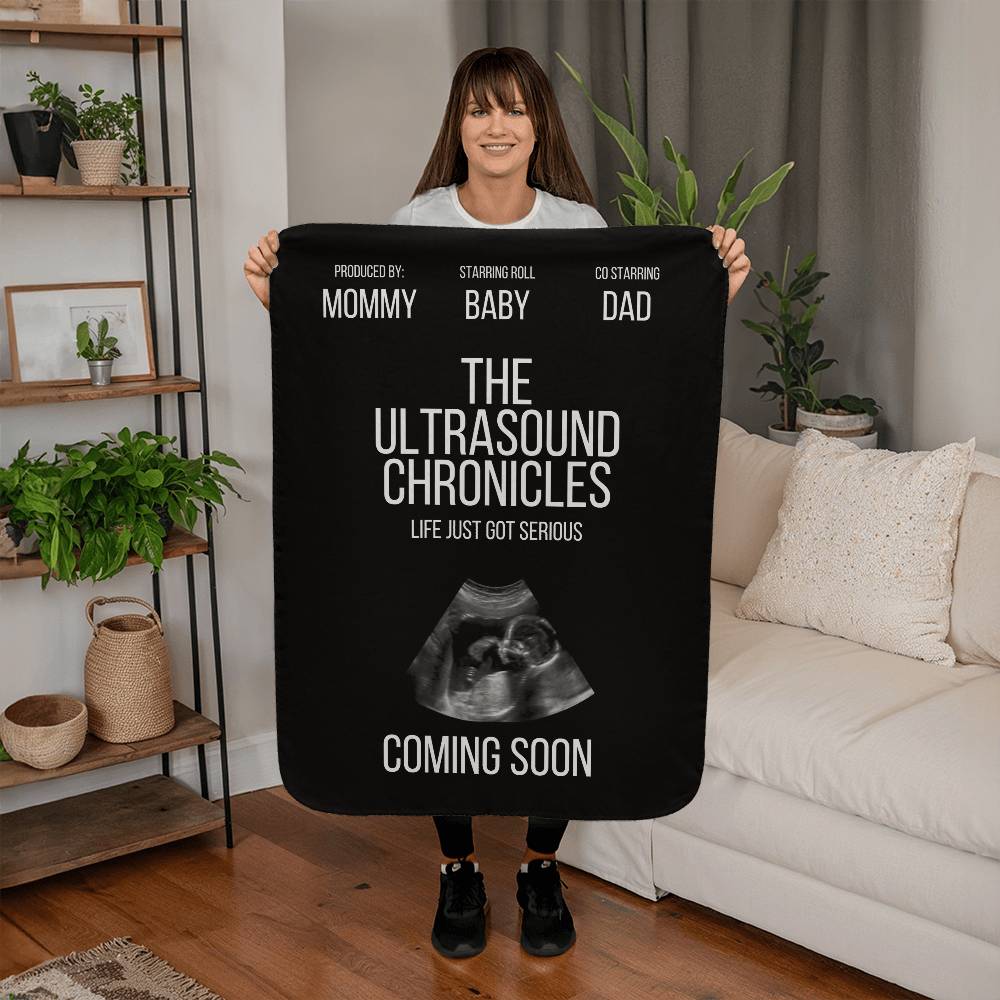 Sherpa Fleece Blanket- The Ultrasound Chronicles- life just got serious- movie poster