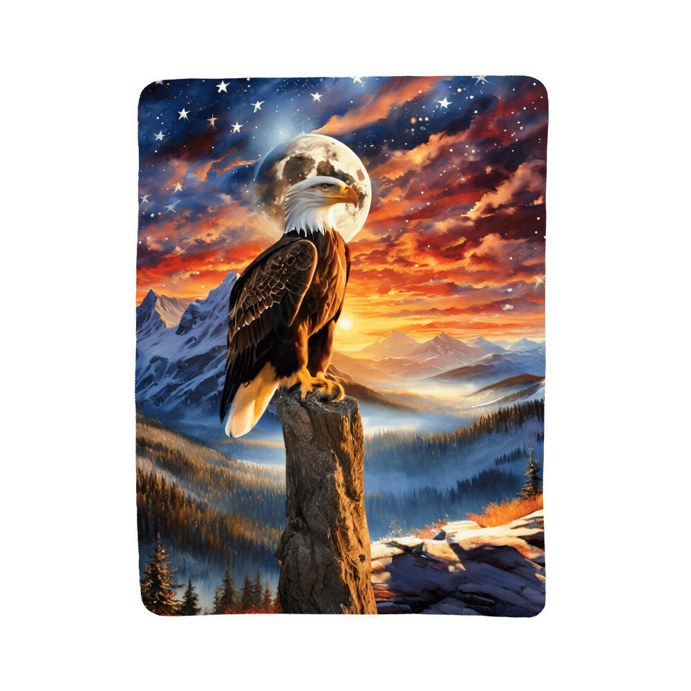 Sherpa Fleece Blanket- Unity's watch: a bald eagle's vigil beneath the stars and stripes