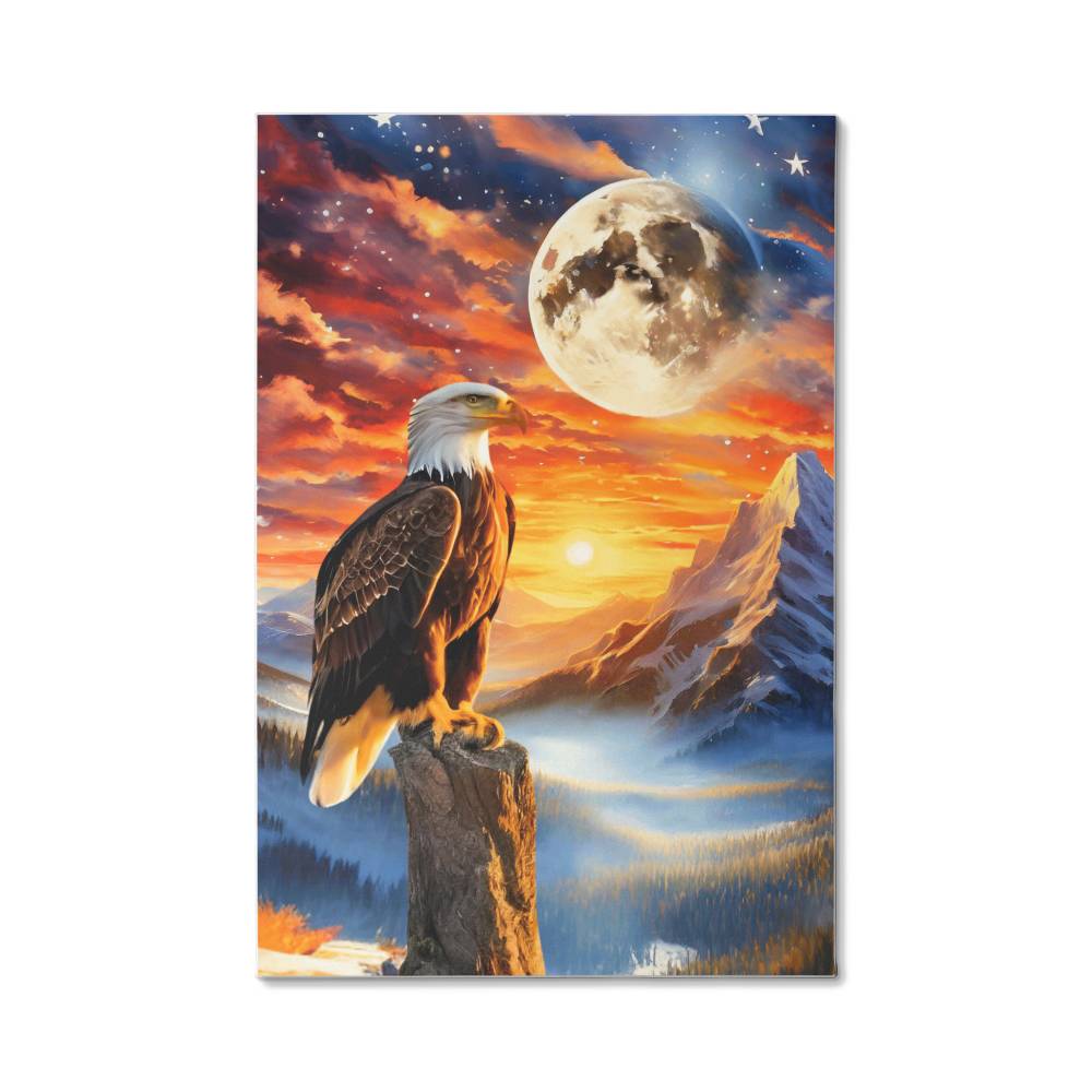 Gallery Wrapped Canvas (2:3)-Unity's watch: a bald eagle's vigil beneath the stars and stripes