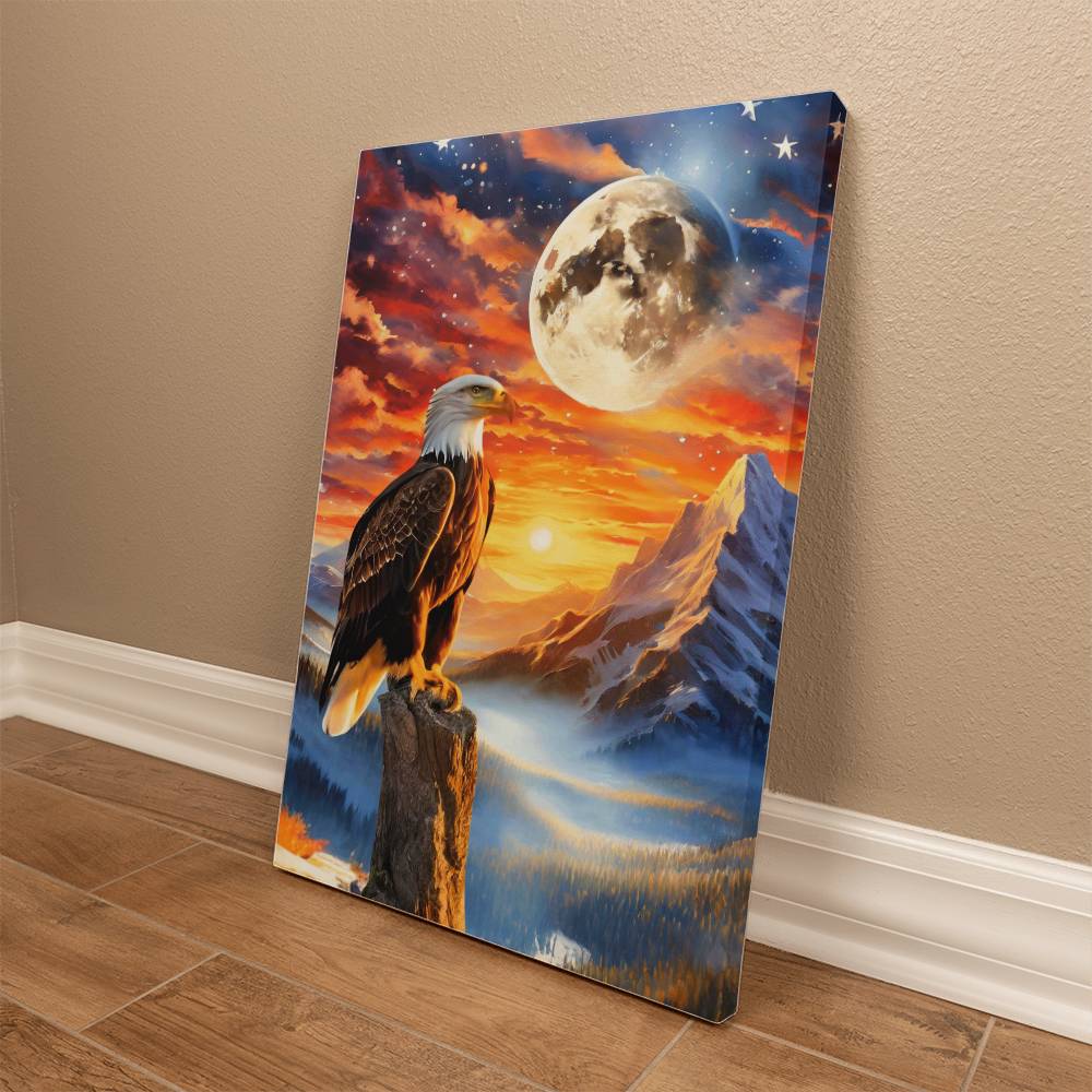 Gallery Wrapped Canvas (2:3)-Unity's watch: a bald eagle's vigil beneath the stars and stripes