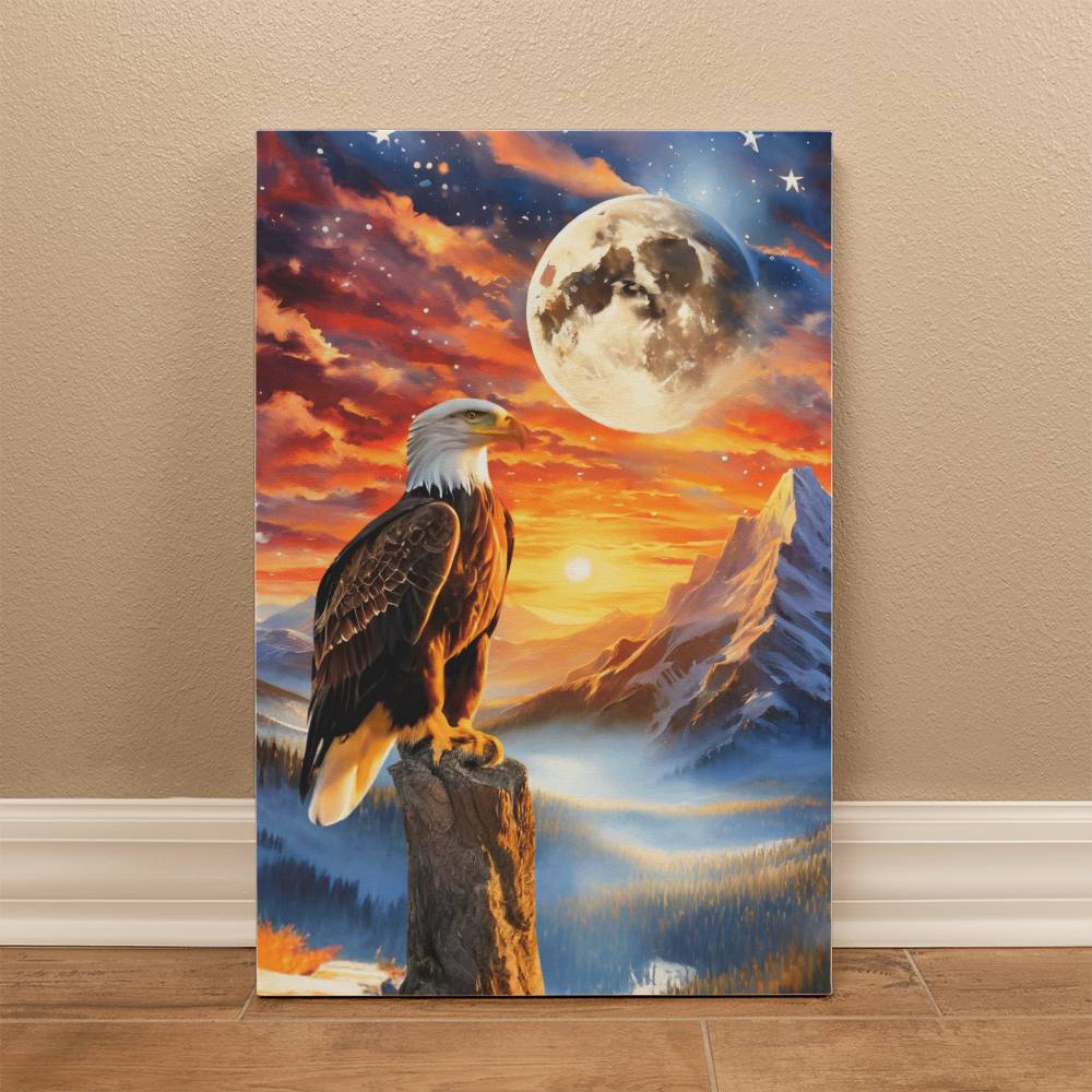 Gallery Wrapped Canvas (2:3)-Unity's watch: a bald eagle's vigil beneath the stars and stripes