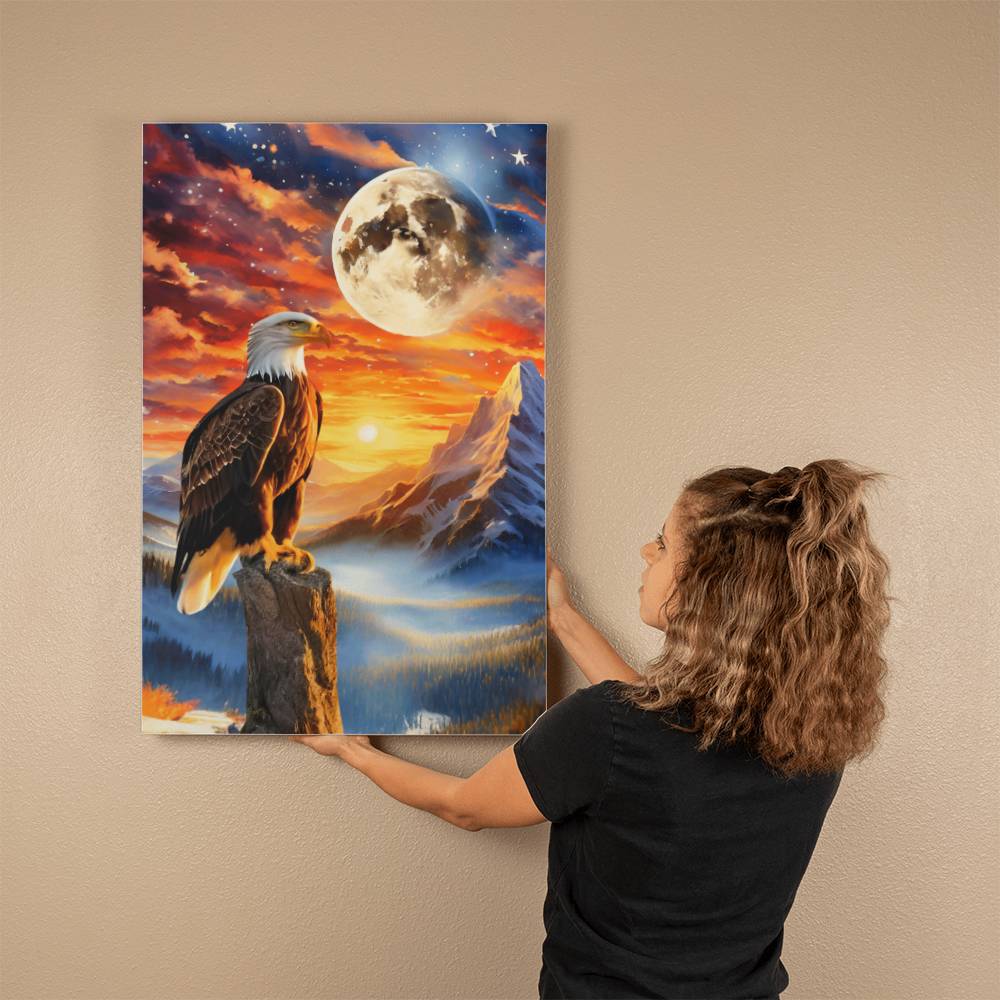 Gallery Wrapped Canvas (2:3)-Unity's watch: a bald eagle's vigil beneath the stars and stripes