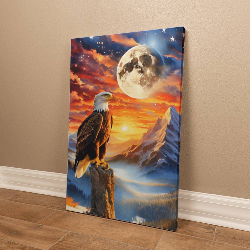 Gallery Wrapped Canvas (2:3)-Unity's watch: a bald eagle's vigil beneath the stars and stripes