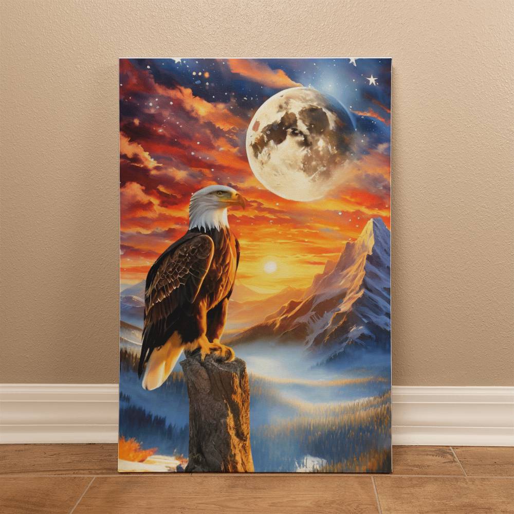 Gallery Wrapped Canvas (2:3)-Unity's watch: a bald eagle's vigil beneath the stars and stripes